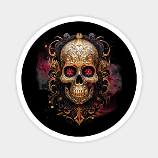 Golden Psychedelic skull with flowers as eyes and smoking background Magnet